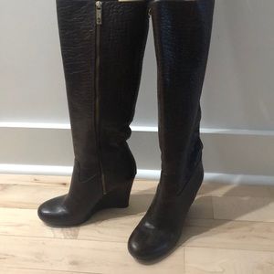 Tory Burch brown leather wedge boots